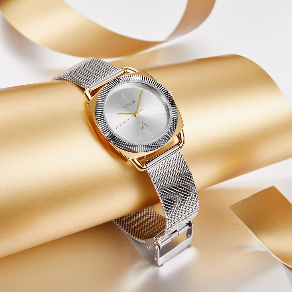TRNDA Women's Gold Stainless Steel Watch, Silver Dial | TRN-35.8-SM-4