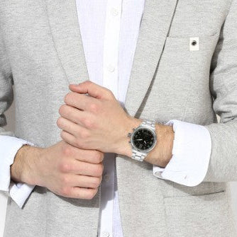 Timex Men's Silver Stainless Steel Watch, Black Dial | TW2R38400-4