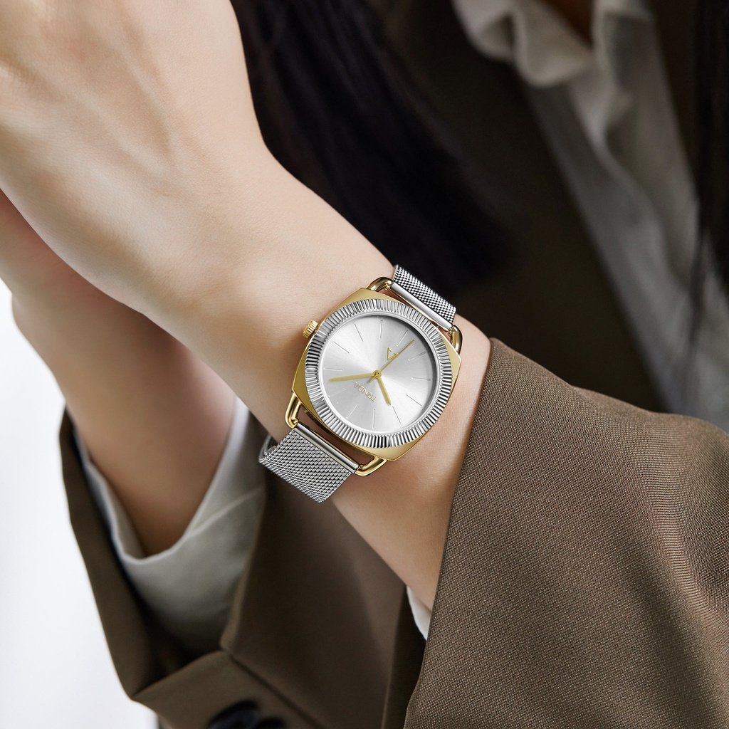 TRNDA Women's Gold Stainless Steel Watch, Silver Dial | TRN-35.8-SM-1