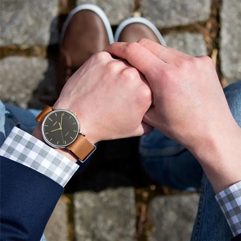 Timex Men's Brass Watch, Black Dial, Brown Leather Strap | TW2P97900-3