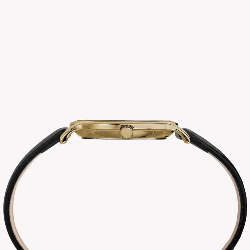 Timex Women's Black Leather Watch, Gold Case | TW2R36400-1